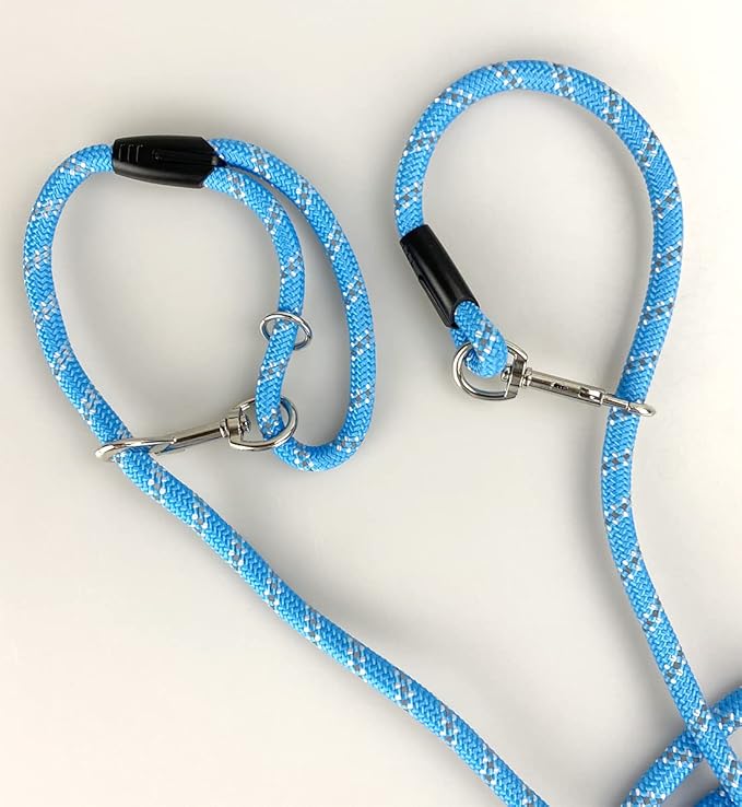 CodepetsLong Rope Dog Leash for Dog Training 12FT 20FT 30FT 50FT, Reflective Threads Dog Cat Leashes Tie-Out Check Cord Recall Training Agility Lead for Large Medium Small Dogs (Blue, 10mm*12ft)