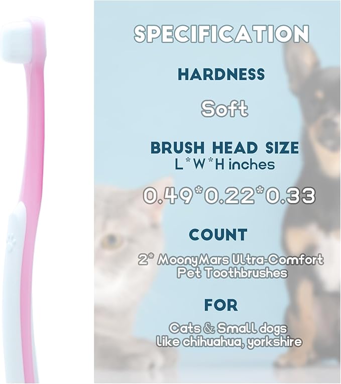 Small Dog Toothbrush, Cat & Puppy Tooth Brushing Kit, Ultra Soft & Mini Head Teeth Brush for Kitten & Tiny Pet, Doggy Toothbrushes Deep Dental Cleaning, 2 PCS - Pink