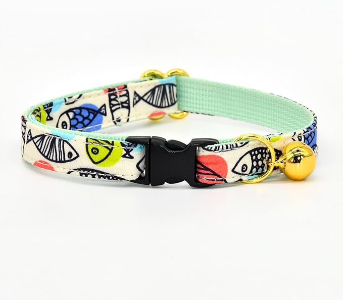Breakaway Cat Collar Bowtie Bell, Line Fish, Wedding/Birthday Gift for Kitten