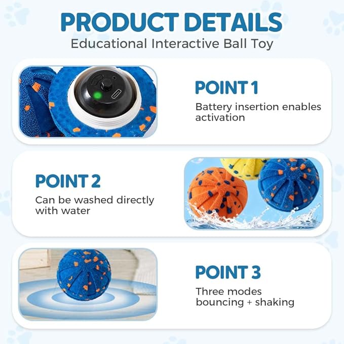 anykill 2025 Upgraded Smart Interactive Dog Ball Toy, Dog Enrichment Toys Automatic Moving Ball, Waterproof Smart Shaking Pet Bounce Electric Balls, Bouncing Electric Moving Toy Dogs (Orange)