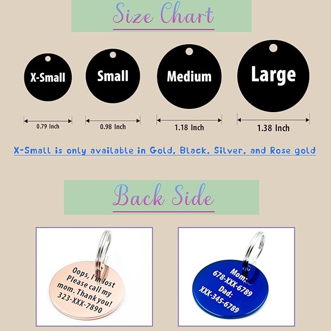 Personalized Pet ID Tags, Customizable Hexagon, Bone and Round Shapes, Multiple Designs with Mountain, Floral, and Night Sky Patterns, Stainless Steel Dog and Cat Tags (Circle)