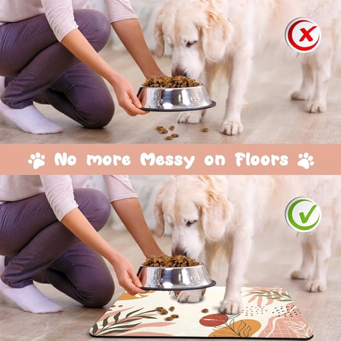 Dog Food Mats for Floors Waterproof, Pet Water Bowl Mats Pet Feeding Absorbent Placemats Bohemia Tropical Leaves 24 * 32 inch