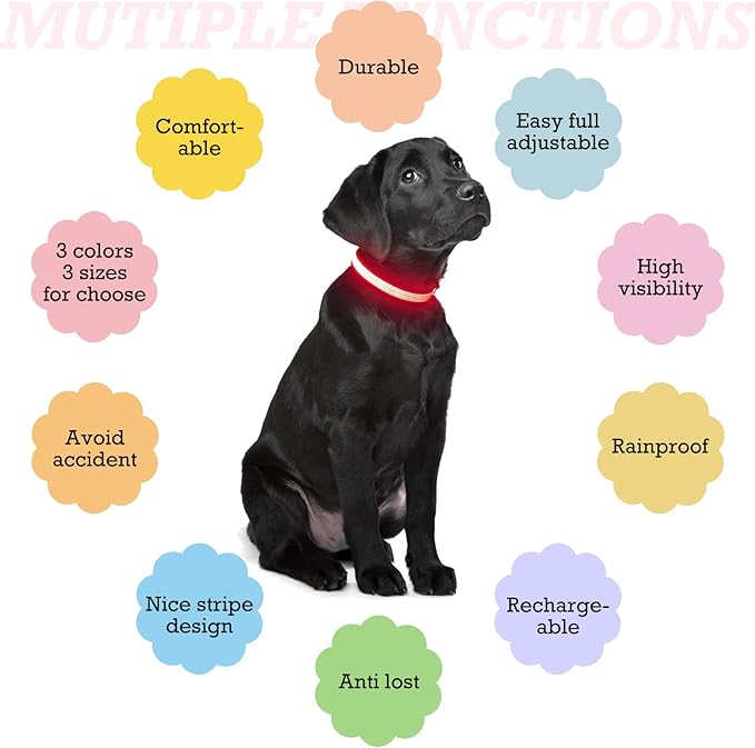 YFbrite Full Adjustbale LED Dog Collar, Full Illuminated Light up Dog Collars, Reflective Dog Collar Light Glowing in The Dark for All Dogs Safety (Small, Pink-2)