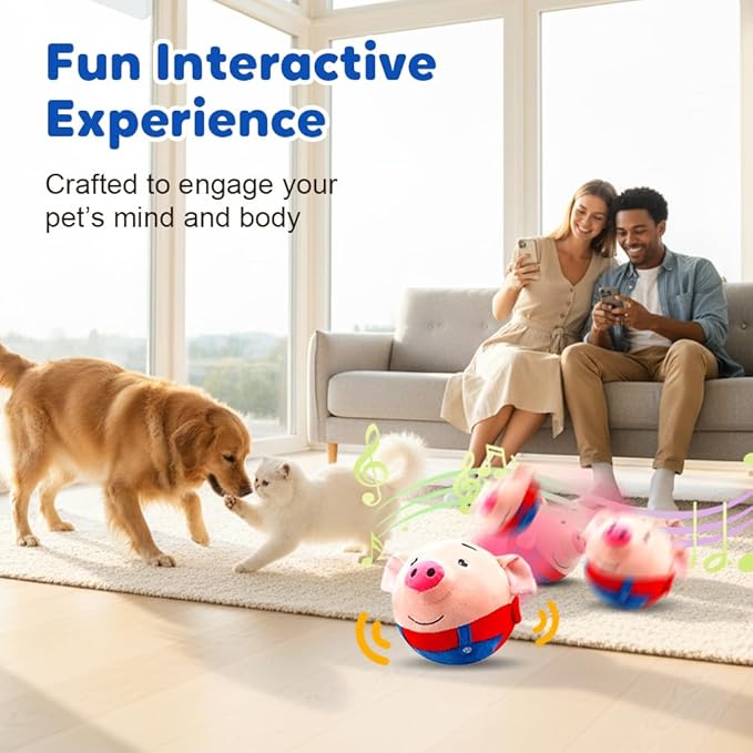 Interactive Dog Toys, 2025 New Active Moving Pet Plush Toy, Rechargeable Squeaky Dog Ball Toy with Talking Sound, Washable Cartoon Pig Plush Toy for Dogs Puppies (Hamster)
