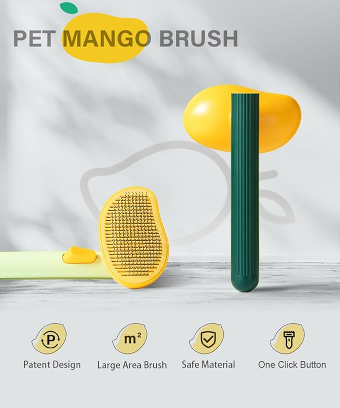 Self-Cleaning Dog & Cat Slicker Brush, Skin Friendly Deshedding Grooming Tool for Long or Short Haired Dogs Cats Rabbits, Dog Shedding Brush with Release Button - Mango
