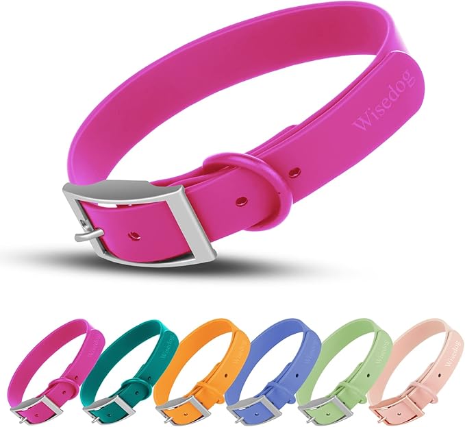 Wisedog Waterproof Dog Collar: Multiple Adjust 7" to 23.6", Soft Rubber Coated Webbing, Easy to Clean, for Small Medium Large Dogs (S|8.5"-12.5" × 4/5 in, Rose Violet)