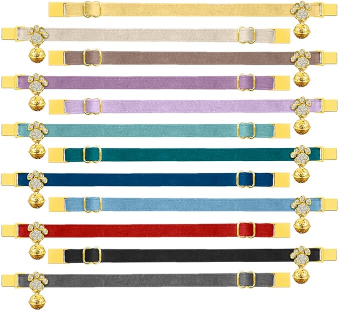 Personalized Breakaway Cat Collars - Magnetic Buckle, Bell - Safety Quick Release, Customized for Girls & Boys Cats- (Velvet-White)