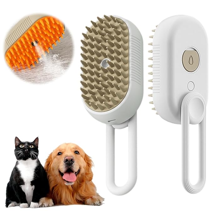 2025 New Pet Steam Groomer Brush, 3 in 1 Cat Steam Brush for Massaging and Cleaning Shedding Hair, Upgrade Pet Steam Groomer Comb Multifunctional Hair Removal Comb for Cats Dogs (White)