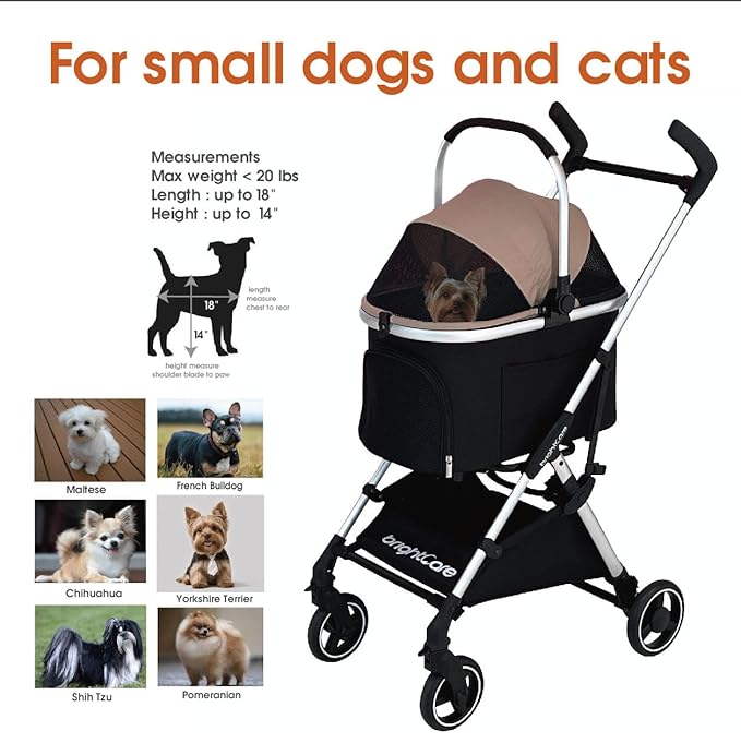 Pet Stroller for Small Dogs & Cats Under 20 lb with Detachable Carrier, Converts to Car Seat, Ultra-Lightweight only 11lb, One-Hand Fold
