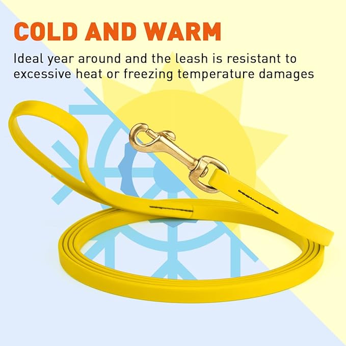 Viper K9 Biothane Working Dog Leash Waterproof Lead for Tracking Training Schutzhund Dog Sport & Search - Odor-Proof Long Line with Solid Brass Snap for Puppy Medium and Large 1/2" x 20ft Lemon Yellow