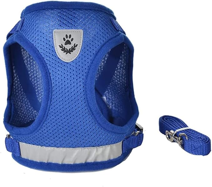 FEimaX Dog Harness and Leash Set for Walking, Soft Mesh Adjustable Easy Control Lightweight Cat Vest Harnesses with Reflective Strips, Escape Proof Small Dogs Cats Vests (Blue, Medium)