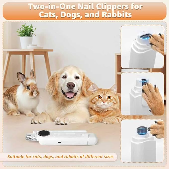 2-in-1 Cat Paw Nail Clipper and Dog Paw Grinder, Featuring Fast Sensing and Safety Protection, with a Lighted Cat Nail Trimmer Equipped with 2 LED Lights, Rechargeable via USB. (White)