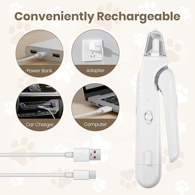 2-in-1 Electric Dog Nail Grinder & Clipper with LED Light, Rechargeable Quiet Pet Nail Trimmer with Safety Guard for Dogs and Cats