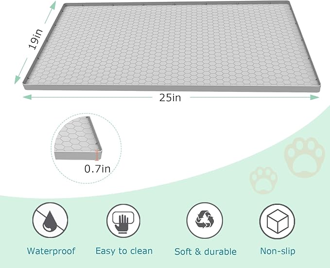 Cat Litter Mat for Litter Box, Silicone Large Cat Litter Trapping Mat - 25x19 in, Waterproof & Non-Slip, Durable & Easy Clean, Light Grey
