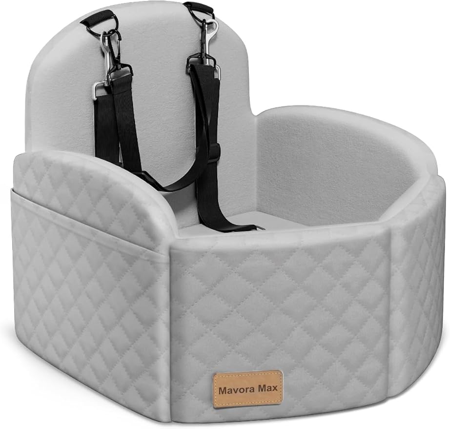Mavora Max Dog Car Seat for Small/Medium Dogs, Elevated Dog Booster Seat Memory Foam Puppy Car Seat with Washable Cover, Travel Safety Pet Seat for Car with Storage Pockets Up to 35 lbs (Grey)