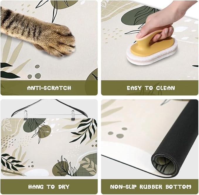 Bohemia Tropical Leaves Pet Feeding Mats - Waterproof, Absorbent Dog Cat Food and Water Bowl Mats - 12 * 20 inch