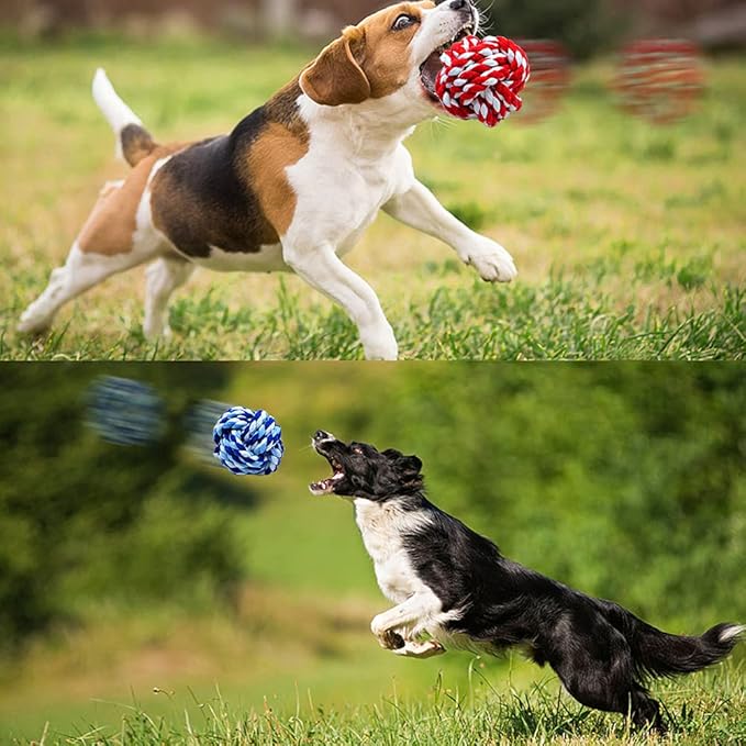 Wellbro Pet Chew Toy, Knots Weave Cotton Rope, Biting Small Ball for Dogs & Cats, 3 in One Pack