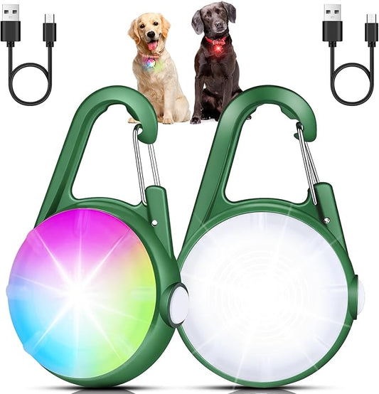 2 Pack Dog Collar Light, Rechargeable Dog Lights for Night Walking Clip On, 4 Modes Waterproof LED Collar for Nighttime Running, Cycling, Pet Camping Essentials (Army Green)