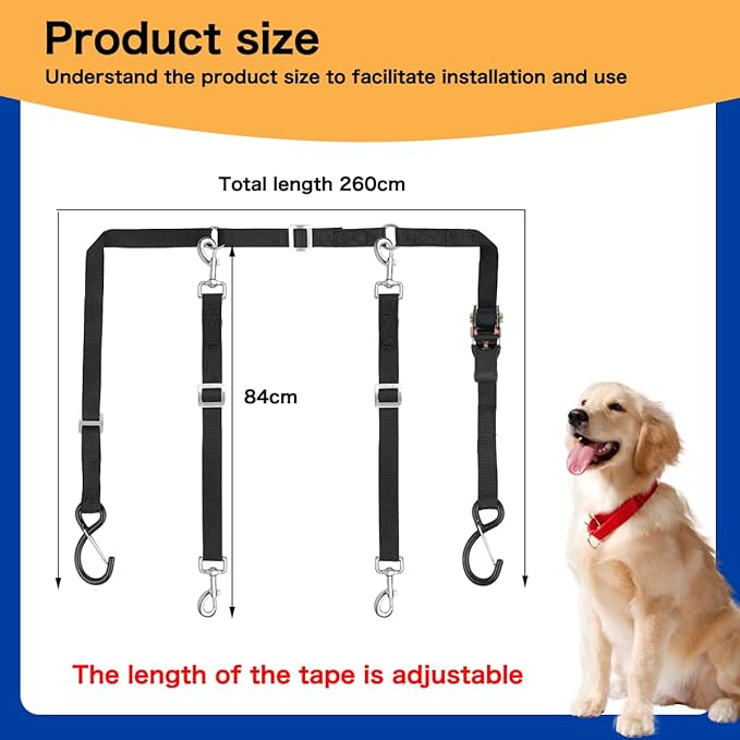 Two Dogs Truck Bed Tether, Ratchet Tightening Adjustable Truck Bed Dog Leash System for SUV, Cars & Trucks