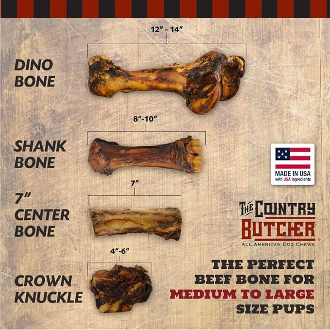 4" Beef Marrow Dog Bones for Aggressive Chewers, Medium Breed Dog Treat, with Collagen, Natural, Tough, Chew Toy, Made in The USA, 6 Count