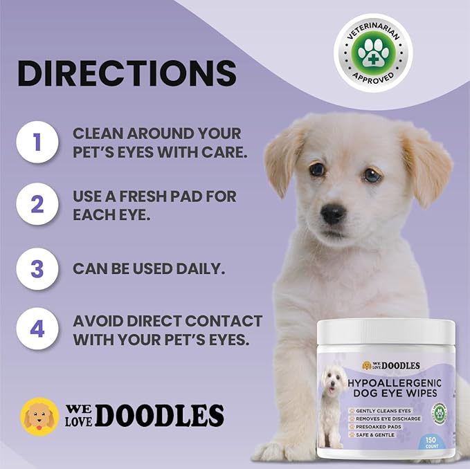 We Love Doodles Dog Eye Wipes - Gently Clean Eyes with Pre-Soaked Pet Eye Wipes Pads & Safe Dog Eye Cleaner - Effective Dog Tear Stain Remover (150 PCS)