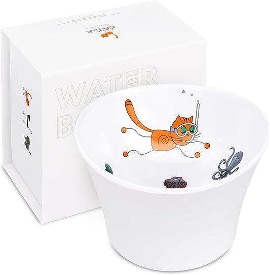 Elevated Cat Water Bowl – Shallow Raised Cat Bowl for Whisker Fatigue; Vet-Recommended Height, Food-Grade Melamine, Non-Slip & Dishwasher Safe Cats Dish - 8 oz, Original