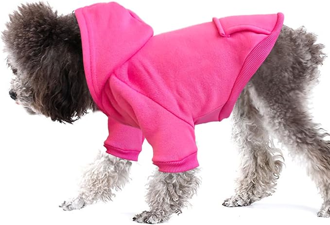Jecikelon Winter Dog Hoodie Sweatshirts with Pockets Warm Dog Clothes for Small Dogs Chihuahua Coat Clothing Puppy Cat Custume (Rose red, X-Small)