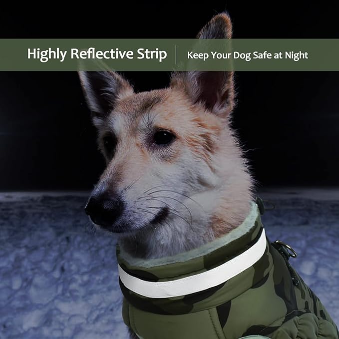 Lelepet Dog Coat Warm Dog Winter Coat Waterproof Dogs Jacket with Harness Built in Reflective Pet Fleece Vest Zip-Up Cold Weather Coats for Dogs Turtleneck & Windproof Coats Chihuahua Green Camo XS