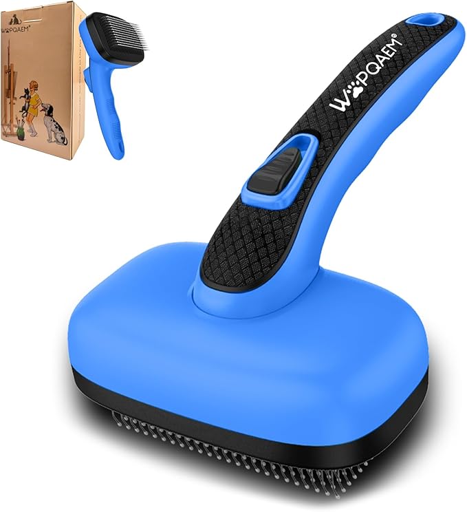 Self Cleaning Slicker Brush for Dogs& Cats - Skin Friendly Shedding & Hair Removal for Long and Short Haired Dogs and Cats, Grooming Tool of Pets, Blue
