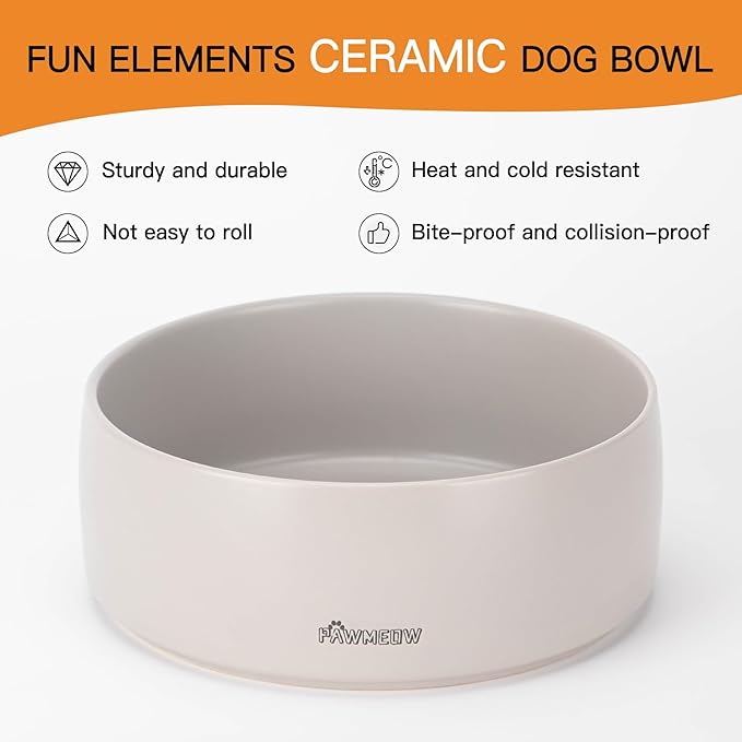 Ceramic Dog Bowl, 5.5-Inch Small, Spill Resistant, Heavy Duty Modern Pet Feeding for Small and Medium Dogs (16 oz) Gray