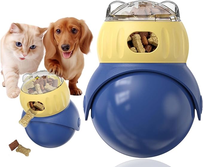 NESSICURE Pet Interactive Toys, Adjustable Treat Puzzle Food Dispenser Weight Loss Tumbler Slow Feeder Sliding Rolling Ball Enrichment Toy for Cats & Small Dogs