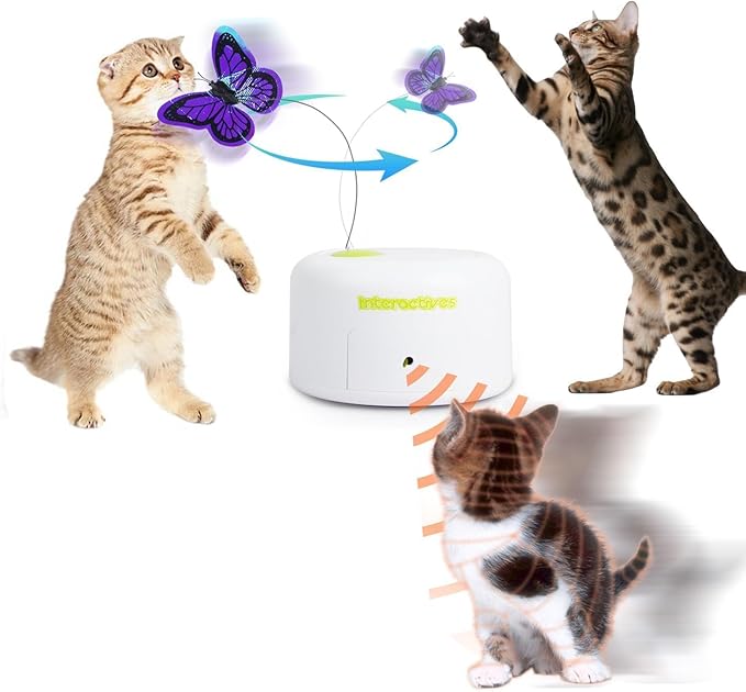 ALL FOR PAWS Interactive Butterfly Cat Toy, Automatic Cat Butterfly Wand Toy for Indoor Cats, Electric Fluttering Butterfly Cat Teaser Toy for Kittens