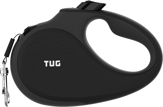 TUG 360° Tangle-Free Retractable Dog Leash with Anti-Slip Handle | 16 ft Strong Nylon Tape | One-Handed Brake, Pause, Lock (Small, Black/Grey)