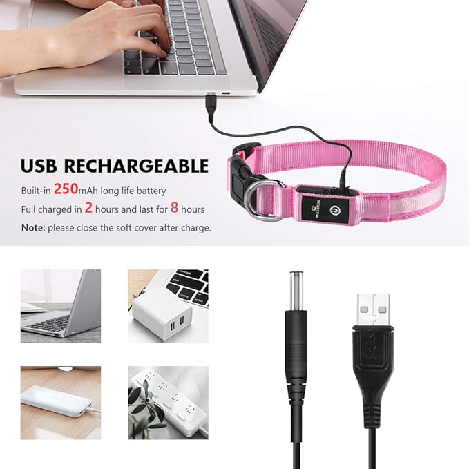 MASBRILL Light Up Collar - Rechargeable LED Dog Collar for Night Walking, Flashing Light, Fits Small to Large Dogs