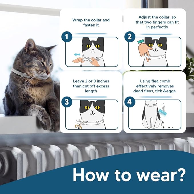 Flea Collar for Cats, Tick Collars for Cats,8 Months Protection,Plant Ingredients, Cat Flea Tick Collar -2P