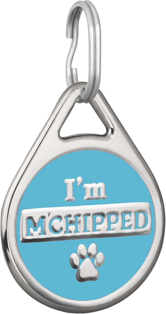 CoolDogs I'm Microchipped Stainless Steel Enamel Pet ID Tags for Dogs and Cats, Personalized Dog Tag, Cat Tag, Pet Tag,Dog Name Tags, Cat Name Tags with Custom Deep Engraved ID (Light Blue, Medium)