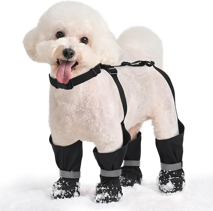 Dog Suspender Boots, Anti-Slip & Fall Waterproof Dog Shoes Leggings, Dog Paw Protector for Small Medium Dogs, Adjustable Dog Boots Pet Shoes for Outdoor Walking Black,S