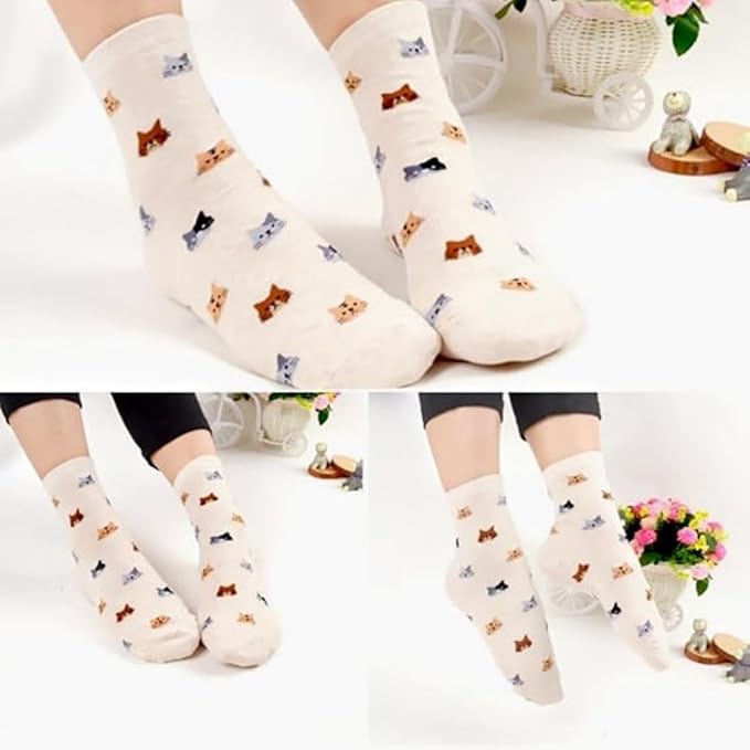 Chalier Womens Funny Socks Cozy Cute Printed Patterned Fun Sock Novelty Cat Dog Socks for Women