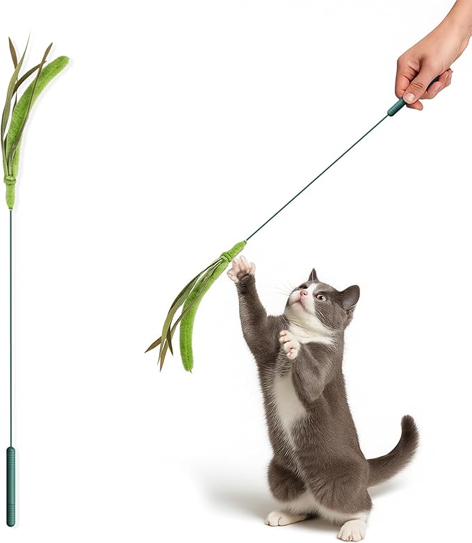 Kokobae Cat Wand Toy – Natural Grass-Inspired Cat Teaser Stick, Durable Design for Indoor Cats, Interactive Play for Exercise, Hunting, and Bonding