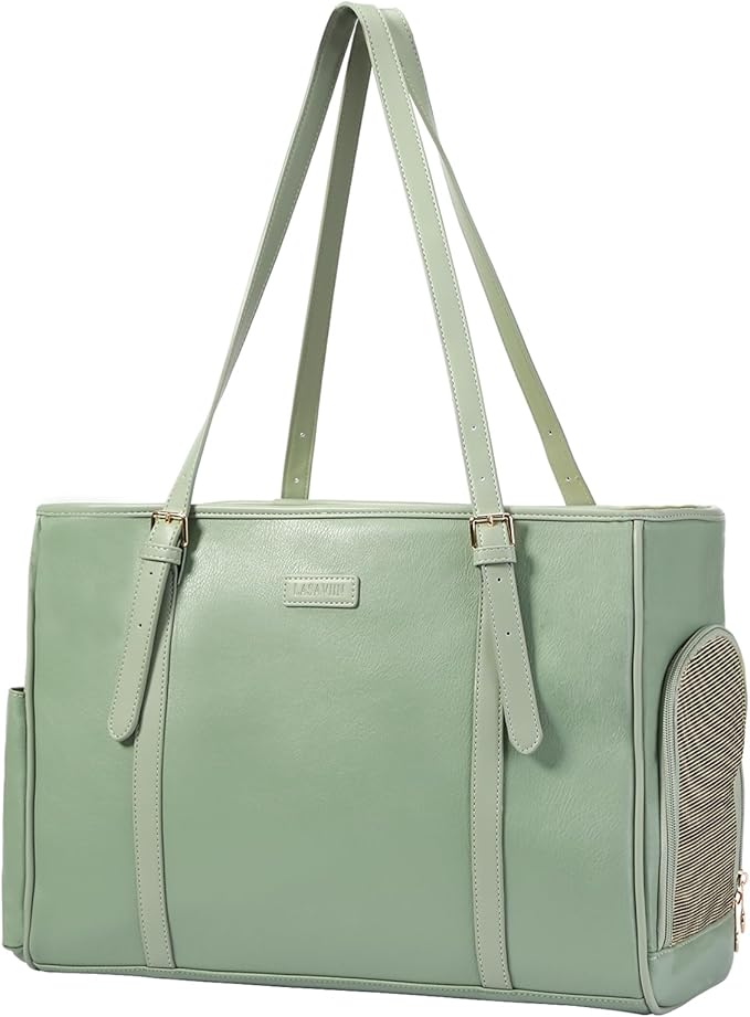 Lasaviin Fashion Dog Purse Pet Carrier Leather Bag for Small Dogs Cats Puppy, Portable Tote Bag Airline Approved Soft-Sided Carriers (Green)