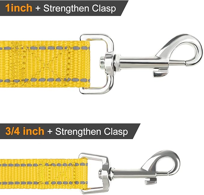 Joytale Double-Sided Reflective Dog Leash, 6 FT/5 FT/4 FT, Padded Handle Nylon Heavy Duty Leashes for Medium & Large Dogs Walking, Yellow, 5FT