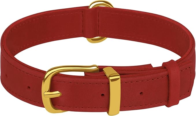 Leather Dog Collar - Heavy Duty Adjustable Soft Padded Pet Collars for Small Medium Large Dogs Breed - Black Green Brown Pink Red Blue (Red, S, 9"-12" Neck Fit)