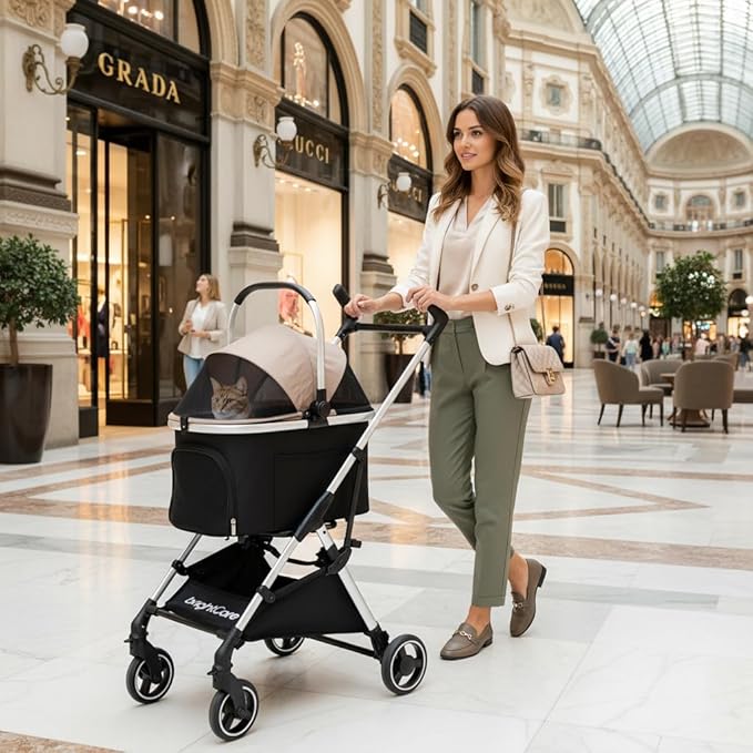Pet Stroller for Small Dogs & Cats Under 20 lb with Detachable Carrier, Converts to Car Seat, Ultra-Lightweight only 11lb, One-Hand Fold
