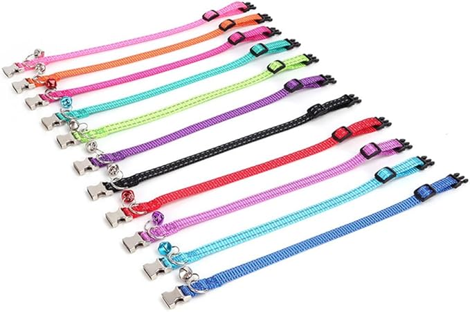 Hot Pink XS Dog Collar with Bell, Reflective Nylon XSmall Puppy Collars Soft Adjustable Buckle for XXS Small Puppia Female Tiny Pets Cats Girl Kitten Yorkie X-Small