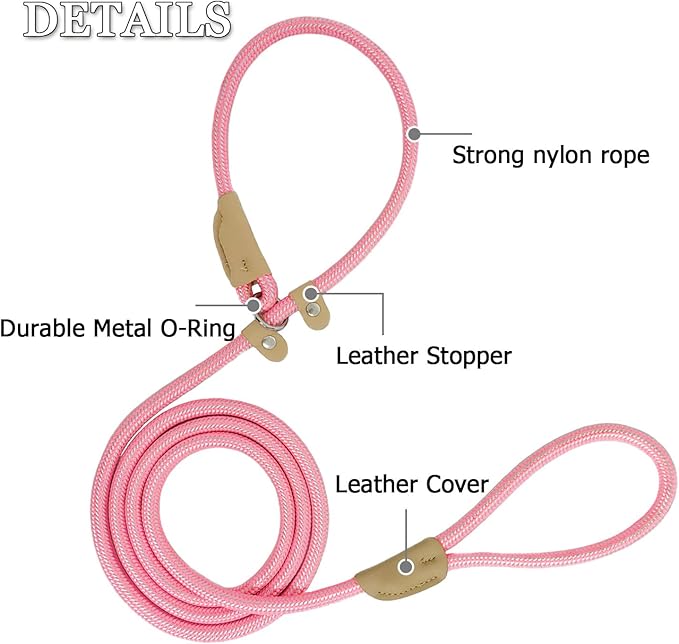 Slip Lead Rope Dog Leash Heavy Duty for Training, Nylon Strong Slip Leads for Dogs 6 Ft X 1/2 Inch,Comfortable Training Leash for Medium Large Dogs