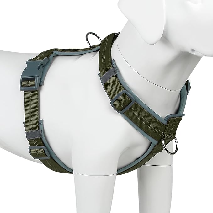 Plutus Pet No Pull Dog Harness, Adjustable Nylon Harness with Soft Padding, Reflective and Heavy Duty Dog Harness for Small, Medium, Large Dogs(Ranger Green, XL)