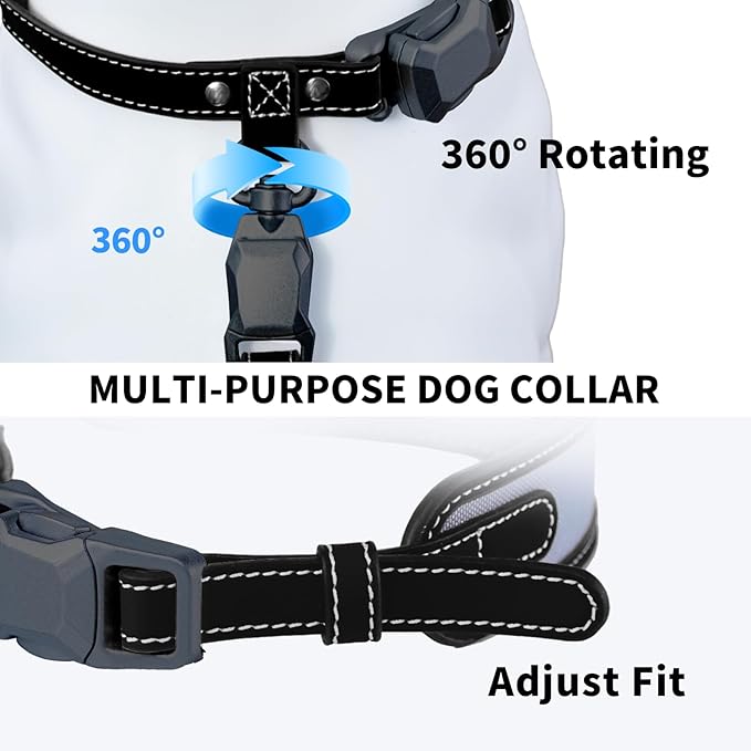 Magnetic Quick-Release Buckle Dog Collar and Leash Set, Easy On & Off Faux Leather Adjustable Puppy Collar for Small, Medium, Large Girl Boy Dogs, for Daily Walks, Travel & Outdoor, Black,M
