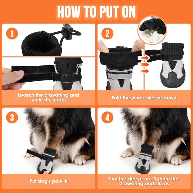 Lukovee Dog Shoes - Waterproof Warm Fleece Lined Dog Booties for Small Medium Large Dogs, Non-Slip Adjustable Dog Boot for Winter Cold Weather (HX,Size 8)