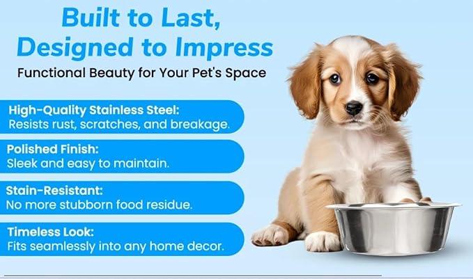Greendale - 2 Pack - 6.75 Cup Capacity - Stainless Steel Metal Dog Bowls - Perfect for Dog Food and Water. Wrong Size? Click to Look at Our Size Options.