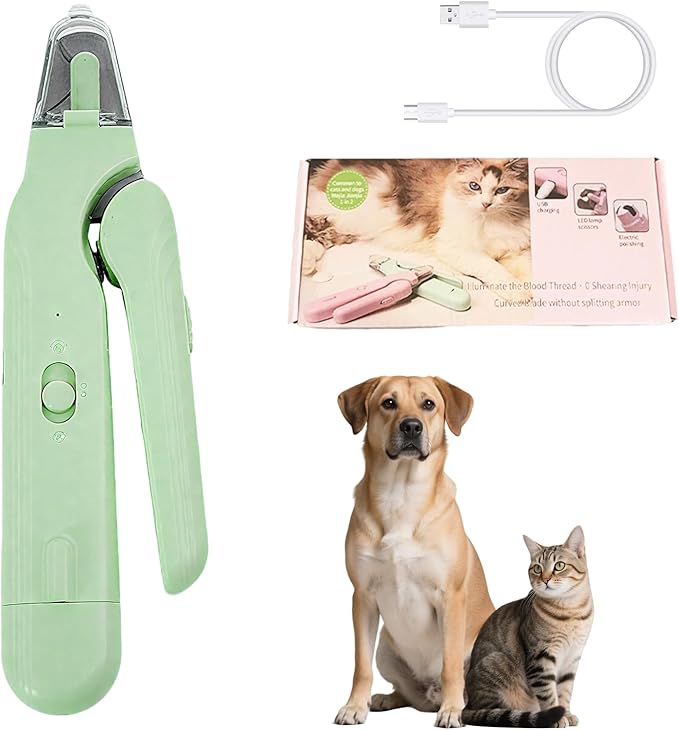2-in-1 Dog Nail Clippers Trimmers with LED Lights & USB Charging, Electric Dog Nail Grinder for Large Medium Small Dogs Cats Pets（Green）